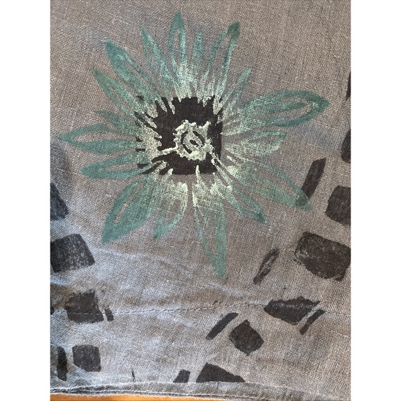 Blue Fish Hand Painted 100% Linen Wide Barrel Leg Blue Floral Artsy Size 1 - Picture 9 of 12